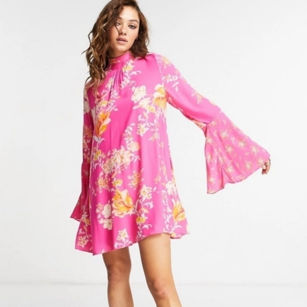 Free People Pink Multi Tate Flared Sleeve Floral Tunic S